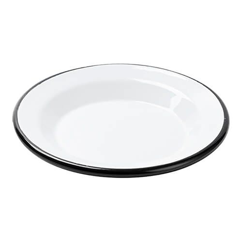 Plato Hondo 22 cm Esmaltado Blanco con Borde Negro