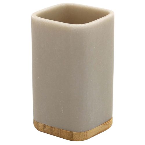 Vaso para baño en poliresina beige con detalle en bambú