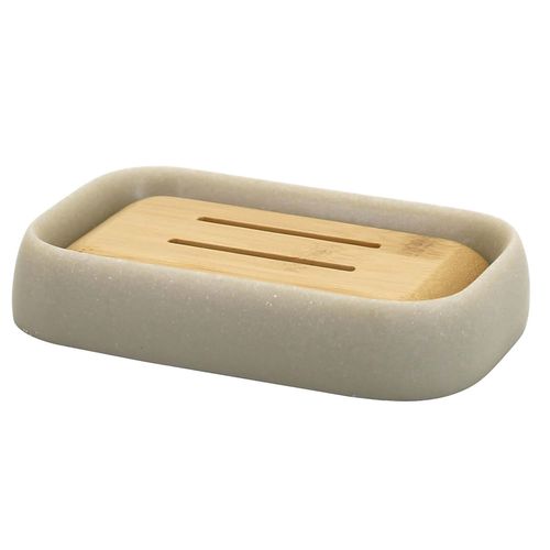 Jabonera en poliresina con detalle en bambú