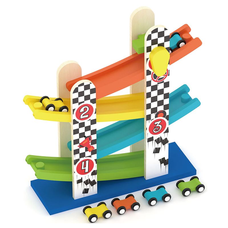 Pista-de-Rampas-con-4-Vehiculos-de-Madera-0