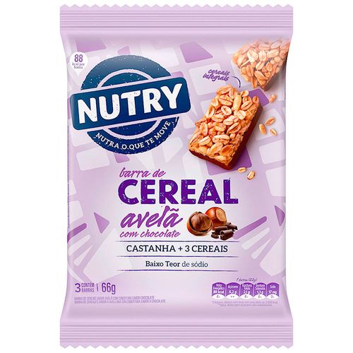 Cereal barra NUTRY avellana con chocolate x3 66 g