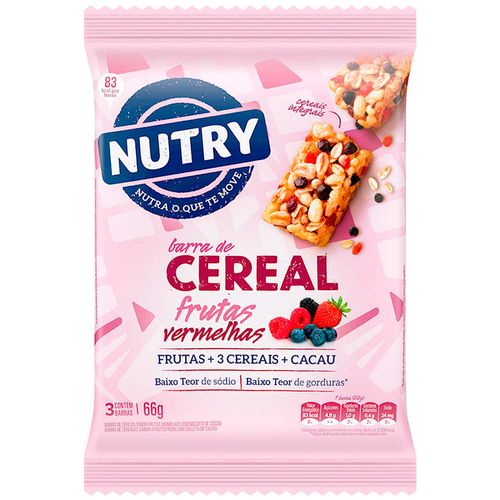 Cereal barra NUTRY frutos rojos con cookies 66 g 3 un.
