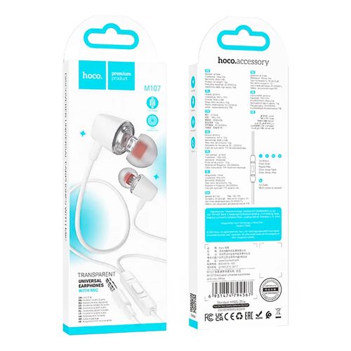 Auriculares HOCO M107 Discoverer con micrófono 3.5 mm White