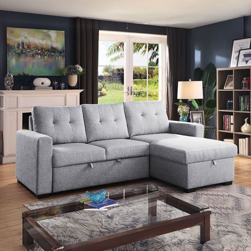 Sofá Cama 2 Plazas Gris Claro con Cheslon Der/Izq