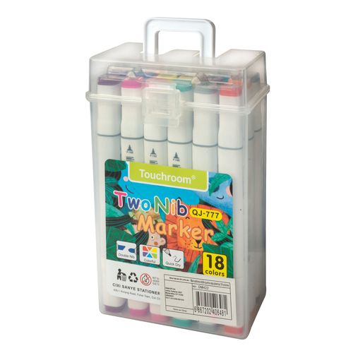 Marcadores doble punta caja plástica 18 un.