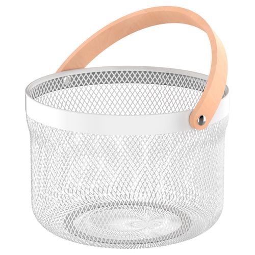 Canasto Redondo 26x26x17.7 cm Acero Blanco con Asa