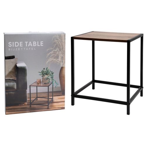 Mesa auxiliar en metal y madera 28 x 37 x 28 cm