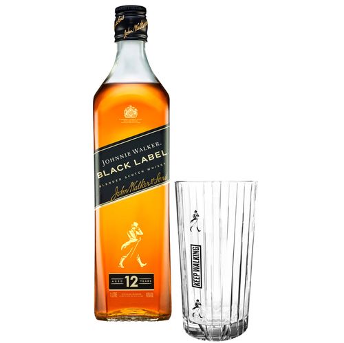 Whisky escocés JOHNNIE WALKER negro + vaso bt.1 L