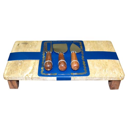 Tabla con 3 utensilios para queso mármol travertino