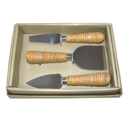 Set x 3 utensilios para queso acero inoxidable mango rafia