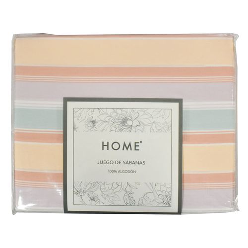 Juego sábanas HOME king 180 h rayado pastel 100% algodón
