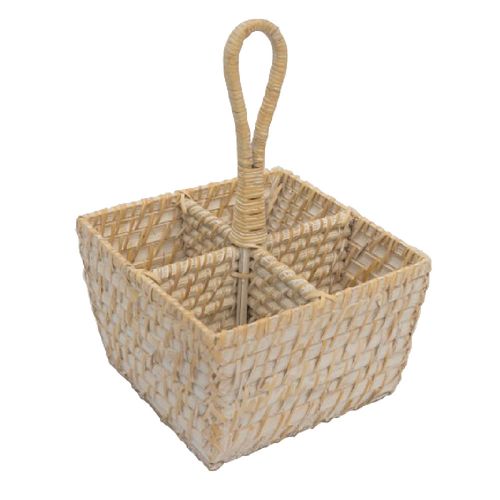 Porta cubiertos 18 x 18 x 12/28 cm rattan blanco