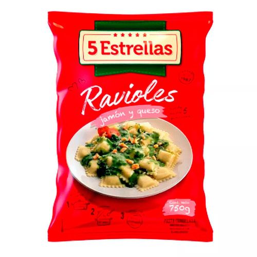 Ravioles de jamón y queso 5 ESTRELLAS 750 g