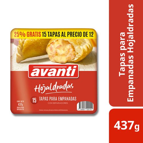 Tapa empanadas AVANTI hojaldradas x  15 un. 437 g