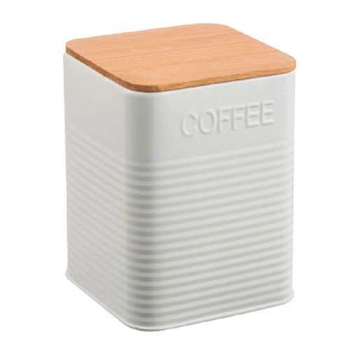 Frasco blanco con tapa de bambú 10 x 10 x 13,5 cm para azúcar