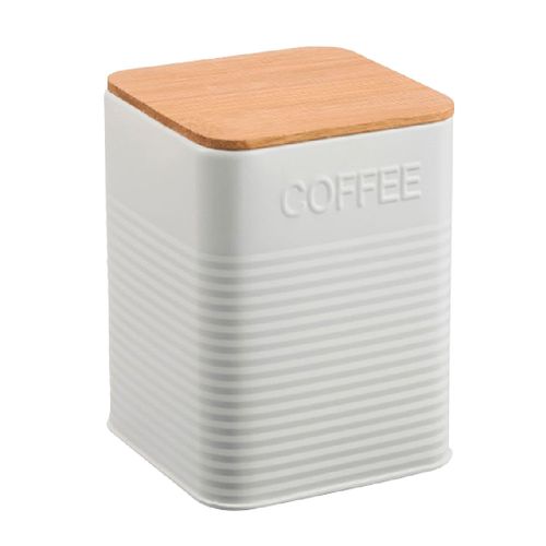Frasco blanco con tapa de bambú 10 x 10 x 13,5 cm para café