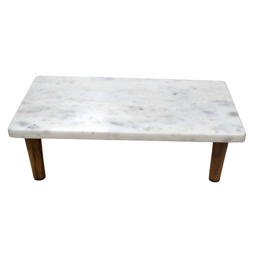 Tabla para queso en mármol blanco con pies en madera de acacia