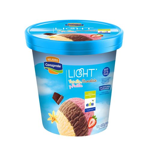 Helado CONAPROLE light vainilla, chocolate y frutilla 900 ml