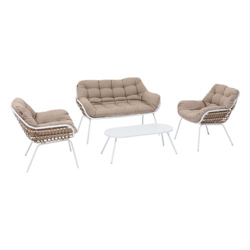 Set de jardín en acero 4 piezas beige/blanco