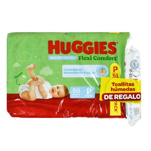 Panal HUGGIES Flex Confort P 50 un. + Toallas Húmedas