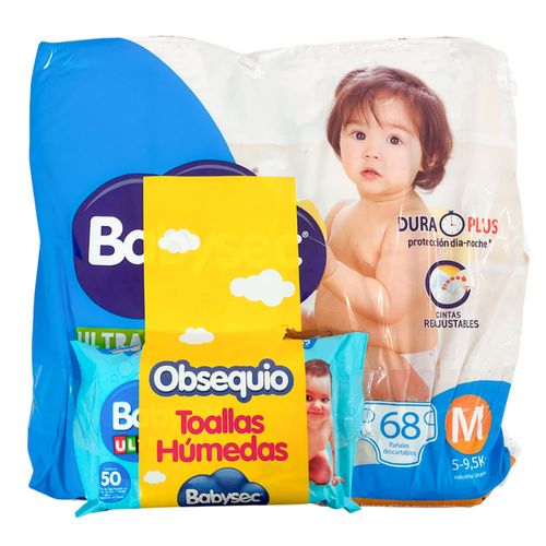 Pañal Babysec ultra jumbo M 68 un + regalo