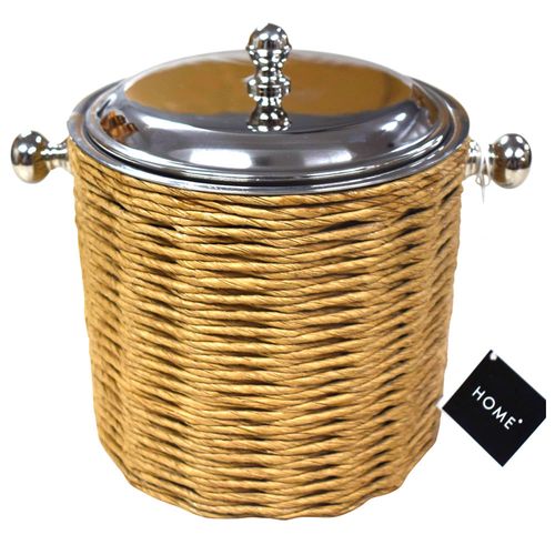 Cubitera Acero Inoxidable Forrada Rafia Marrón