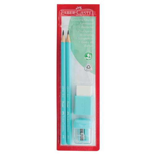 Lápices FABER pastel verde 2 lápices +goma con protector + sacapuntas
