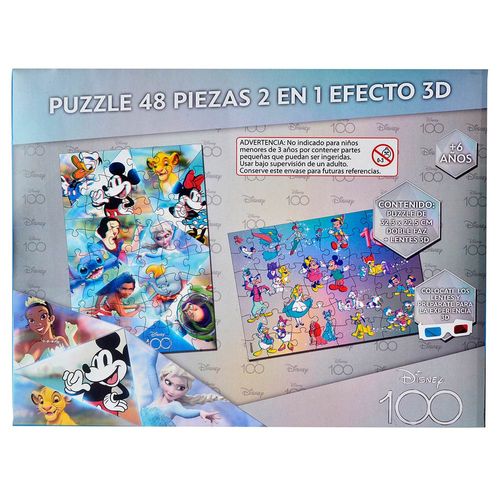 Puzzle 2 en 1 efecto 3D Disney 100 Junior 48 piezas