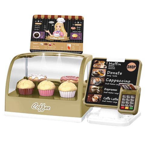 Tienda de café con caja registradora con sonidos y accesorios