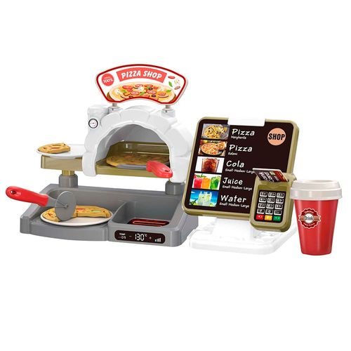 Tienda de pizzas con caja registradora con sonidos y accesorios