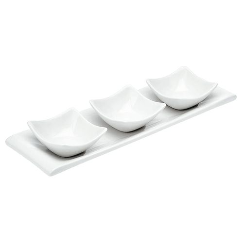 Set x 3 bowls con bandeja ceramica blanco