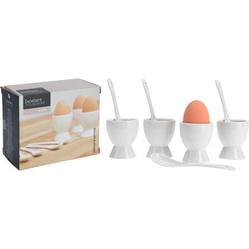 Set x 4 Porta huevos porcelana con cucharas