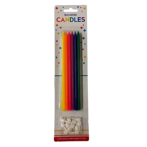 Set de velas surtidas x 12 un. con soporte