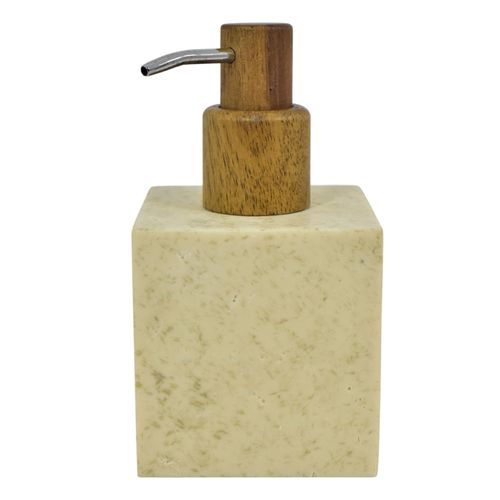 Dispensador de jabón en  poliresina beige detalle madera