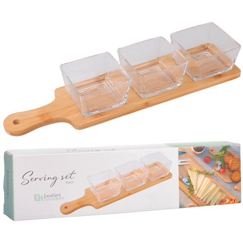 Set Servicio 4 Piezas Vidrio y Bambú