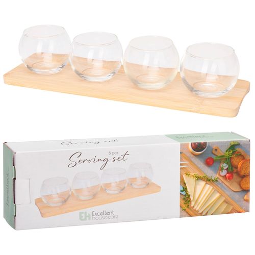 Set Servicio 5 Piezas Vidrio y Bambú