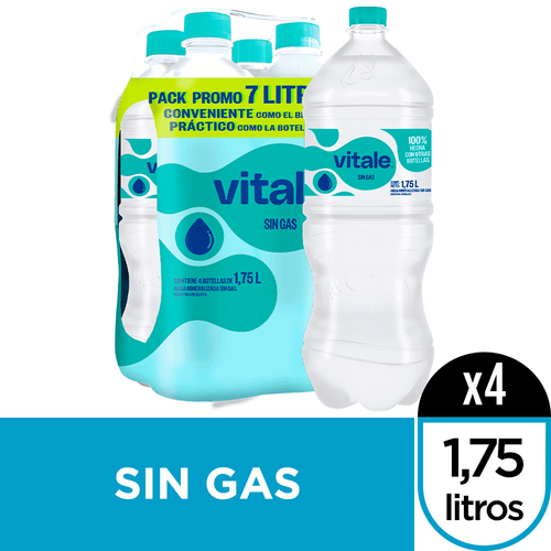 Pack agua VITALE sin gas 1.75 L 4 un.