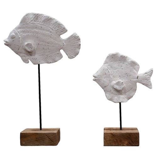 Pez en madera con soporte Blanco 16x9x24 cm FA-2733 b