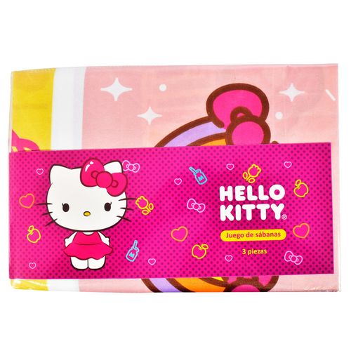 Juego de Sábanas 1 Plaza Microfibra Kitty Rosado