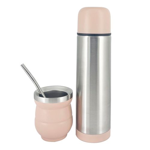 Set Mate con Bombilla y Termo 500 ml Rosa