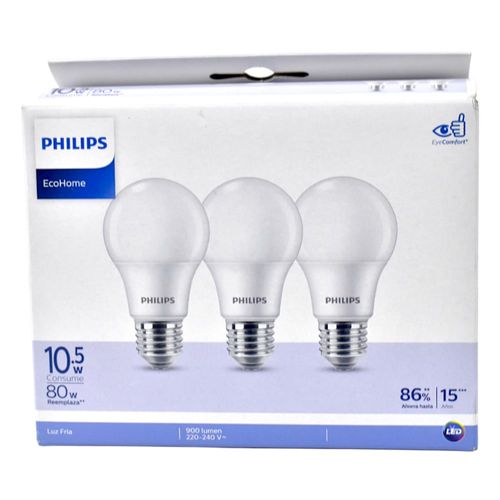 Lámpara PHILIPS Led Ecohome Fría x 3 10,5 W