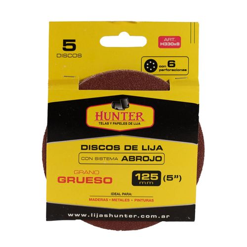 Disco perforado HUNTER con velcro grano grueso 125 mm 5 un.