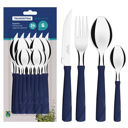 Juego de Cubiertos 24 Piezas con Mango Azul TRAMONTINA