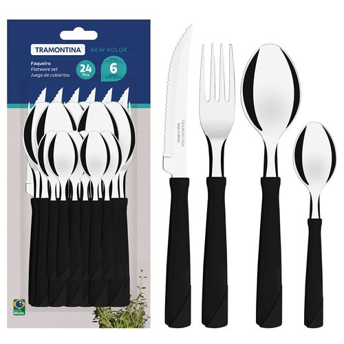 Juego de Cubiertos 24 Piezas con Mango Negro TRAMONTINA