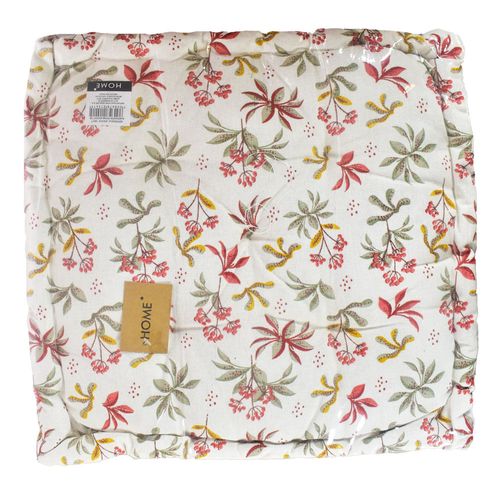 Almohadón Tatami 40 x 40 x 7 cm Natural con Flores Rojo