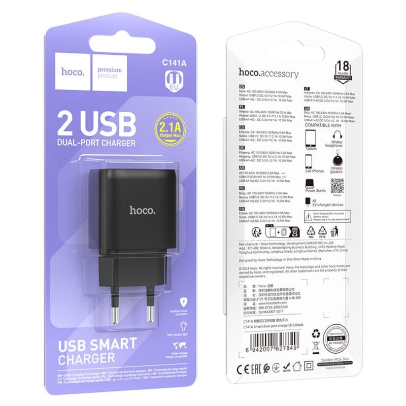 Cargador-HOCO-C141A-2-Usb-21-a-Negro-0