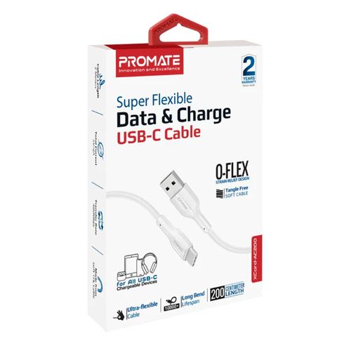 Cable PROMATE Xcord-CC200 Usb/usb-c 2 m Blanco
