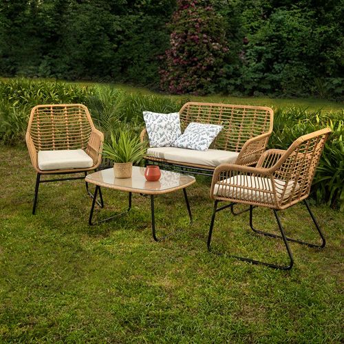 Set 4 piezas en Acero/Ratán con almohadones