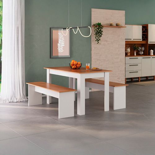 Juego de Comedor Mesa + 2 Bancos Blanco