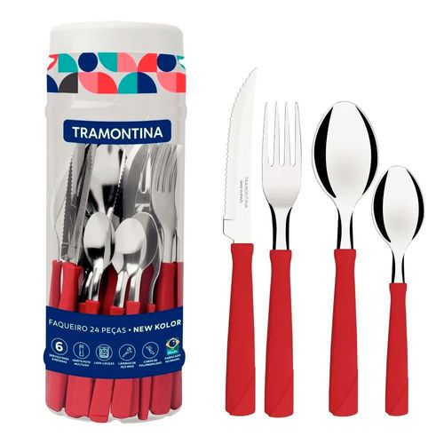 Juego de Cubiertos 24 Piezas Mango Rojo TRAMONTINA